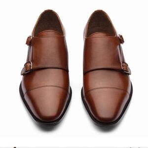 Men's Tan Leather Double Monk Strap Shoes